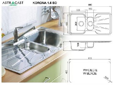 Zlewozmywak + bateria Astracast Korona 1.5 BD + Danube + akcesoria