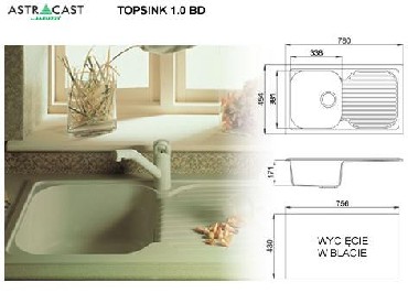 Zlewozmywak + bateria Astracast Topsink 1.0 BD + FINESSE FLEXI