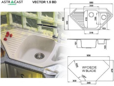 Zlewozmywak + bateria Astracast VECTOR 1.5 + FINESSE FLEXI